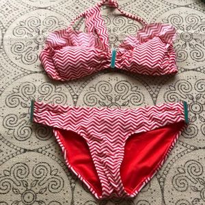Red and turquoise bikini